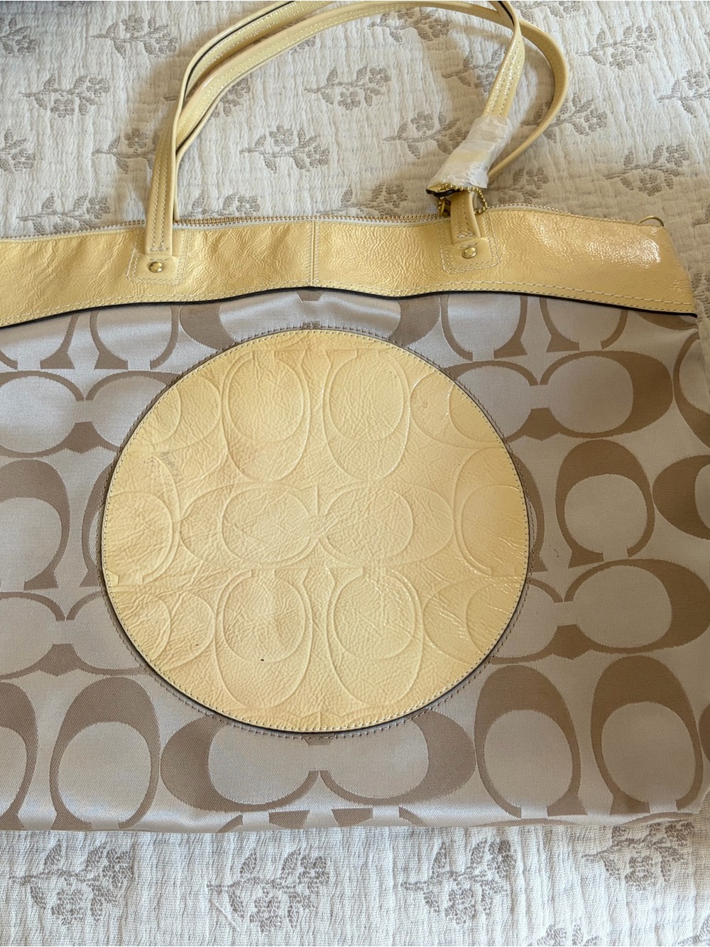Coach Beige and Pale Yellow Signature Tote